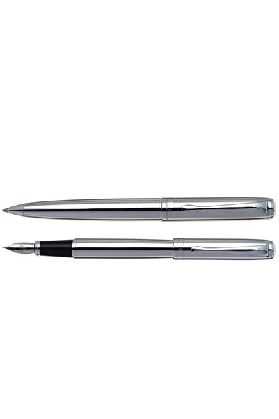 MC Micostore X-PEN Podium ballpoint pen and fountain pen set, shiny chrome