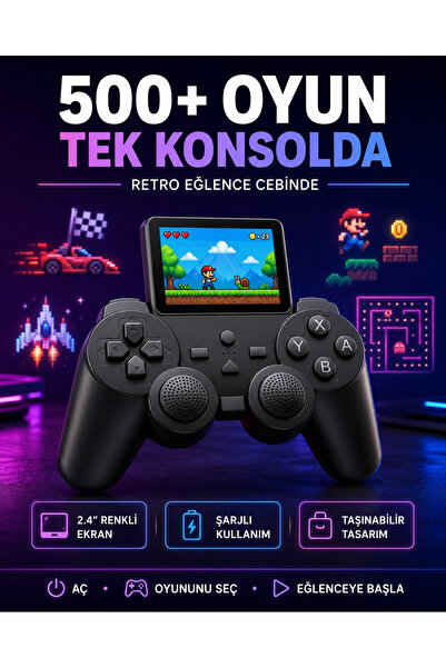 UCUZTEKNO Çocuklar ve Yetişkinler İçin Uygun 500 Oyunlu Taşınabilir Mini Retro El Konsolu