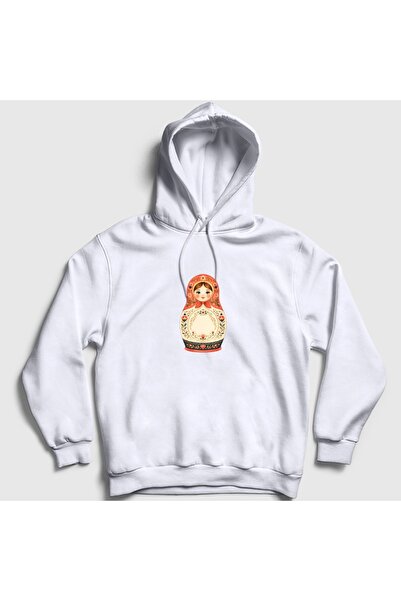 Presmono Unisex White Vintage Matryoshka Doll Hooded Sweatshirt 620765Tt