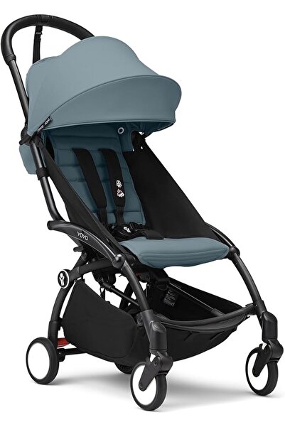 Stokke عربة أطفال YOYO3 من 6 أشهر فصاعداً - تتضمن هيكل أسود/وسادة مقعد حجرية ...