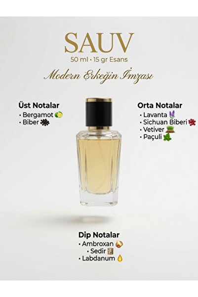 DOA KOZMETİK SAUV Çok Kalıcı Erkek Parfümü 50 ml (bergamot,paçuli,sedir,ambro...