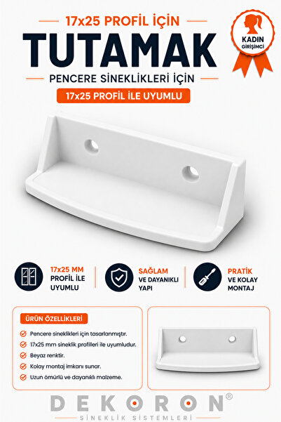 DEKORON 17x25 Pencere Sinekliği Tutamağı Beyaz Sineklik Kolu Aksesuarı