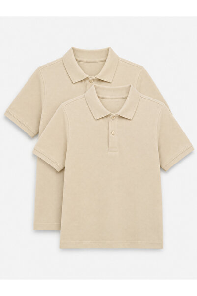 ROZELT 2-Pack Cotton Polo Short Sleeve School T-Shirt - Beige