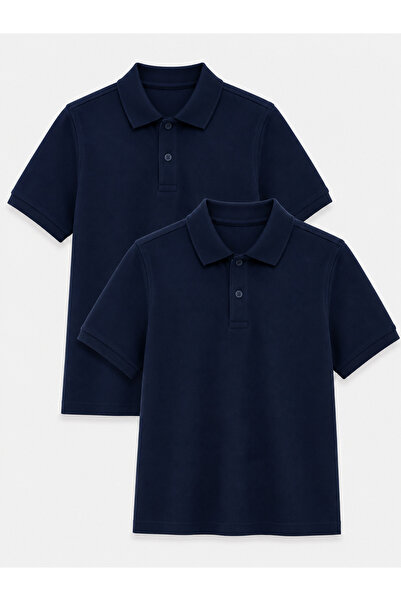 ROZELT 2-Pack Cotton Polo Short Sleeve School T-Shirts - Dark Navy Blue