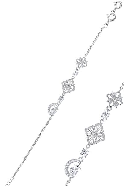 Söğütlü Silver 925 Ayar Gümüş Bileklik Ay Kutup Yıldızı Ve Yonca Figürlü Zirk...