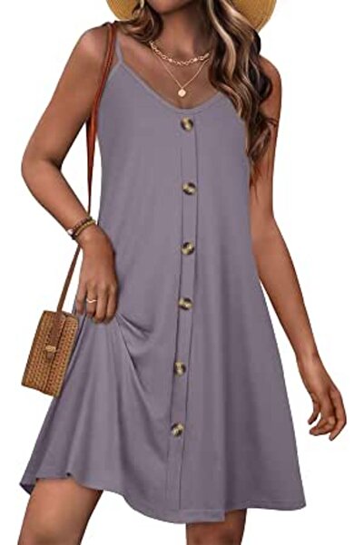 GENERAL JOELLYUS Summer Dresses for Women Spaghetti Strap Button Down Casual ...
