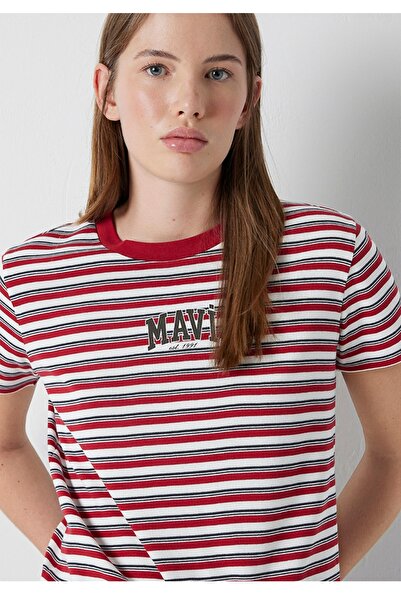 Mavi Tricou cu dungi și logo imprimat, 100% bumbac