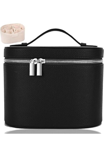 GENERAL Leather Makeup Bag Organizer with Compartments - Standing Travel Cosm...