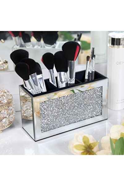 NALACAL Mirrored Makeup Brush Holder Organizer, 3 Slot Glass Cosmetics Brushe...