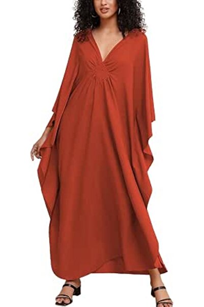 YouKD Women's Solid Color Bohemian Kaftan Dress Beach Cover Ups Plus Size Bat...