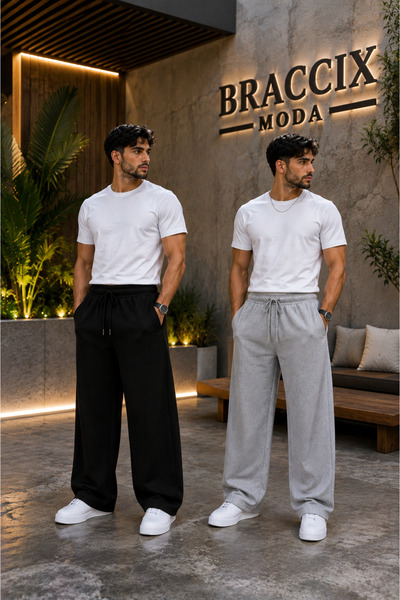 BRACCİX Men's Sweatpants Set of 2 Black Gray Comfort Fit Anti-Sweat