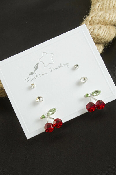 SORA GROUP 6 Pieces Cherry Zircon Stone Earrings