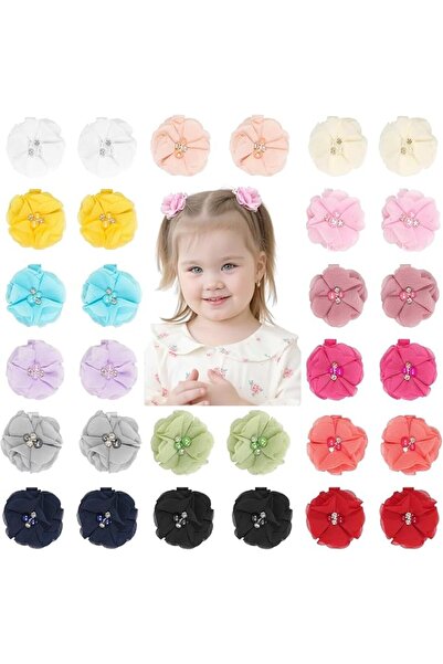 Ded 30PCS 2" Chiffon Flower Hair Bows Clips with Rhinestone Pearl for Kids | ...