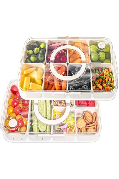 Generic 2P Divided Snack Box with Lid Handle, Divided Snack Serving Tray Remo...