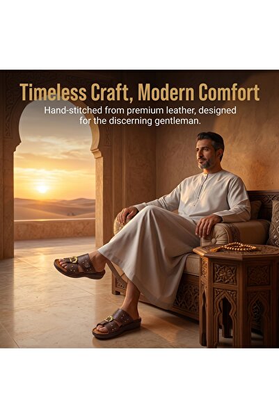 Amity Footwear KSA شبشب رجالي جلد بإبزيم ذهبي – سهل الارتداء – تصميم مريح فري...