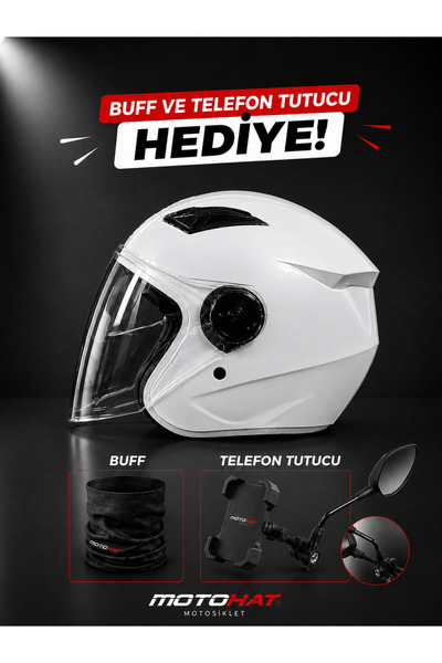 Motohat Motosiklet GÜNEŞ VİZÖRLÜ KASK - TELEFON TUTUCU VE BUFF HEDİYELİ