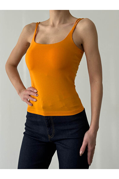 Quzu Çift Askılı Geniş Yaka Turuncu Kadın Atlet ATL01406