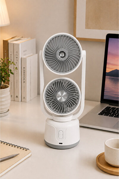 EMİLA HOME Taşınabilir Spreyli Çift Başlıklı Şarjlı Mini Vantilatör, USB Şarj...