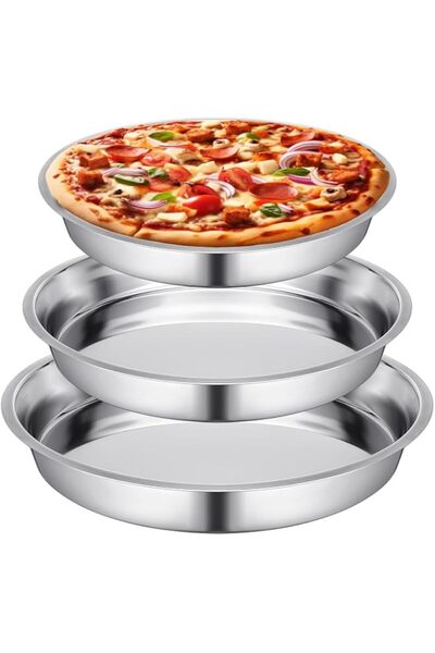 Generic Nuogo 3 Pcs 16 14 10 Inch Large Deep Pizza Pans Stainless Steel Pizza...