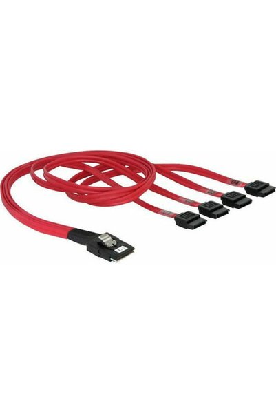 DELOCK Καλώδιο Mini-SAS σε 4 Mini SAS - 7-Pin SATA III 50εκ. Κόκκινο 83057
