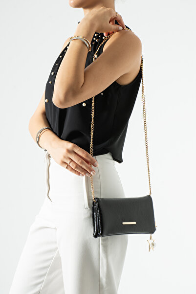 DEV 3 ADAM Black Wallet Bag with Chain Strap and Buckle Women's Crossbody Bag
