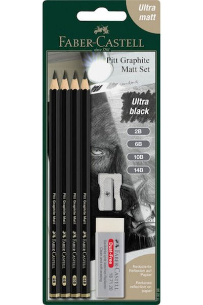 Faber Castell 115298 Σετ Ματ Μολυβιών Γραφίτη Pitt 6 Ξύστρα Γόμα 4005401152989