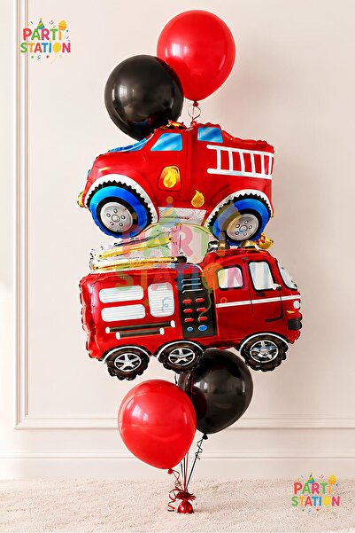 Parti Station Fire Truck Balloon Set - 6 Piece Fire Truck Concept Birthday Ba...