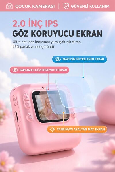 RAYLAX Anında Baskılı Çocuk Fotoğraf Makinesi HD Video Kayıt Termal Yazıcılı Dijital Kamera Şarjlı Taşınabilir
