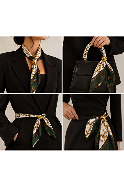 volenta deluxe aksesuar Azure Signature Scarf – Gold Brooch Detailed Multi-Pu...