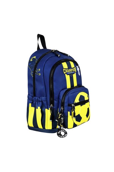 Bodmar Çanta Since 2023 Yellow Navy Blue Football Patterned Boys' Primary School School Bag Set (Bag Thermal Lunch Pencil Case)