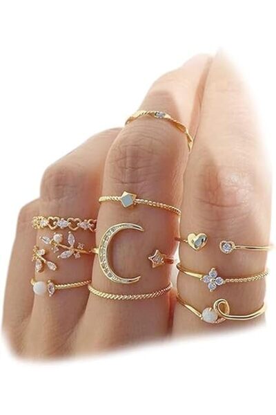 Tazweeq Boho Retro Stackable Rings Sets for Women, Knuckle Joint Finger Knuck...