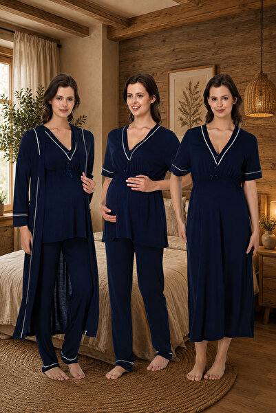lohusahamile 4-Piece Maternity Set with Piping Detail and Easy Breastfeeding ...