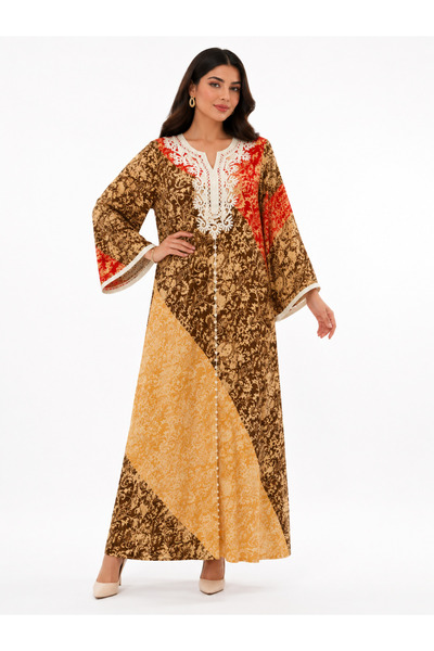 Shiladon Women's Maxi Dress Jalabiya with Heavy Embroidery and Flared Sleeves