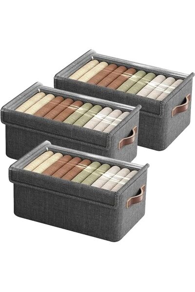 GENERAL 3pcs Wardrobe Clothes Organizer,Clothes Foldable Storage Box with Tra...