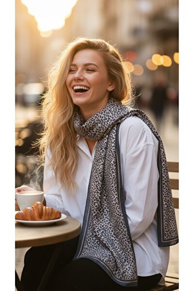 ABOUT US Beige Black Leopard Patterned Women's Shawl Animal Patterned Modern ...