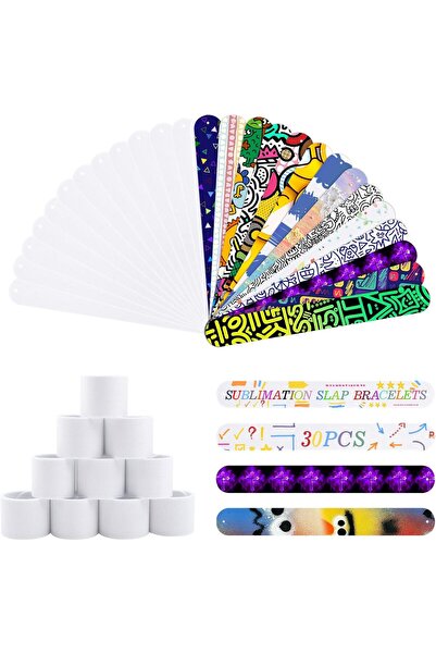Arabest 30-Piece Sublimation Slap Bracelets Blank,Wristbands,DIY,Child-Safe,2...