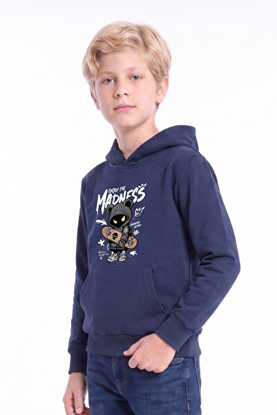 FYK KİDS Boy's Printed Kangaroo Pocket Long Sleeve Hooded Sweatshirt