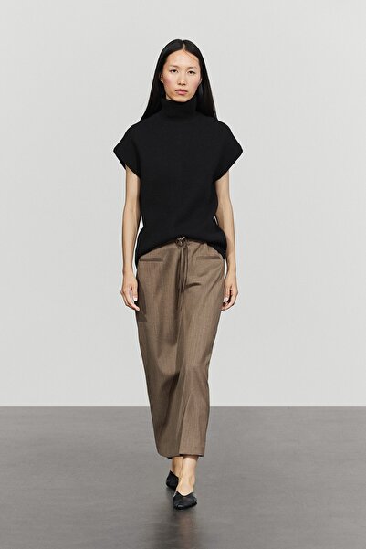 Massimo Dutti %100 yün bağcıklı midi etek