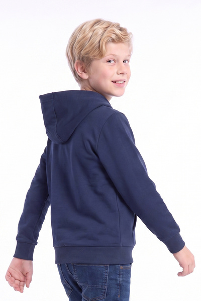 panios kids Erkek Çocuk Baskılı Kanguru Cepli Uzun Kollu Kapüşonlu Sweatshirt