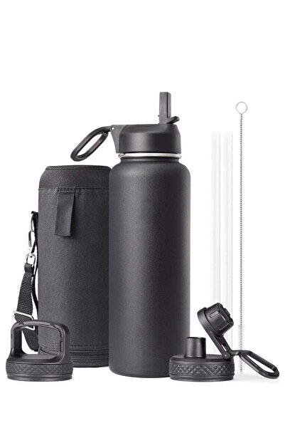 Arabest Water Bottle,40 oz Insulated Stainless Steel Flask,3 Lids,Straw & Bru...