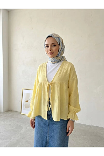 Naknaku Short Kimono with Tie Front - Yellow