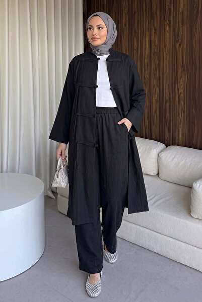 Salih Çelebi Chinese Buttoned Suit Y0157 - Black