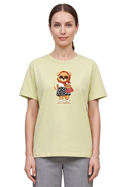 DK DAKSEL Women's Yellow Retro Teddy Bear Printed T-Shirt Comfortable Fit 100...