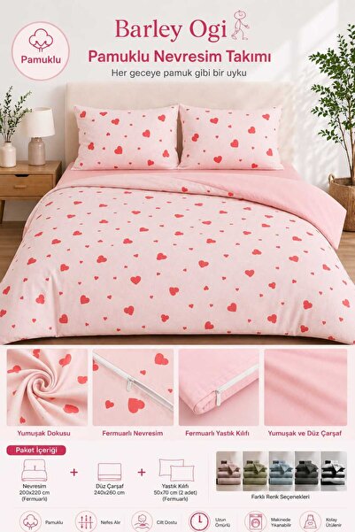 Barley Ogi Cotton Double Duvet Cover Set Patterned 200X220 Hearted