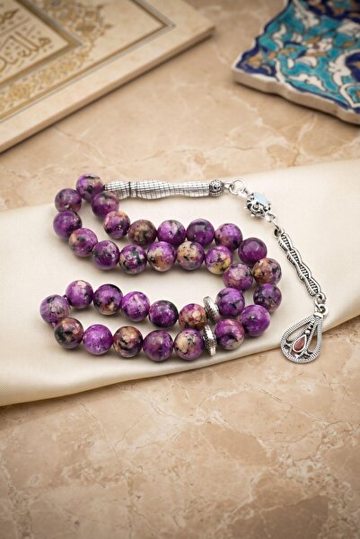 Prestige Natural Jade Stone 33 Prayer Beads with Metal Tassel 8mm Sphere Cut ...