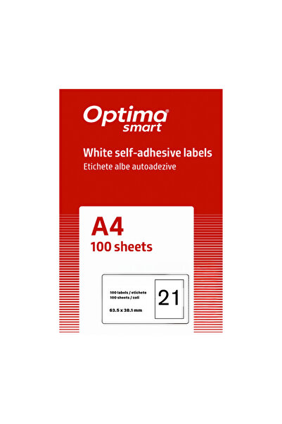 Optima Self-Adhesive White Labels 21/A4, 63.5 X 38.1 Mm, 100 Sheets/Top, Smar...