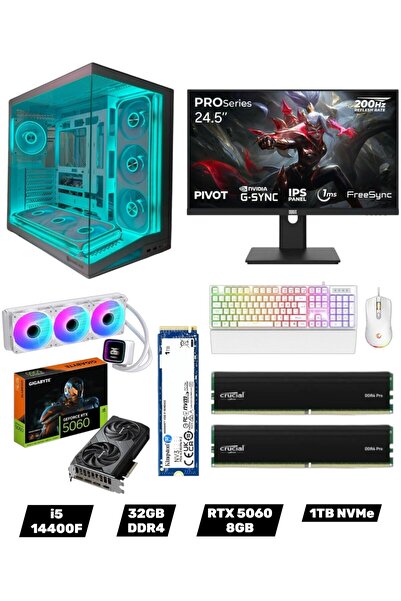 Symoon İ5 14400F 32GB DDR4 Ram 1TB NVMe RTX 5060 Ekran Kartlı 360MM Sıvı Soğu...