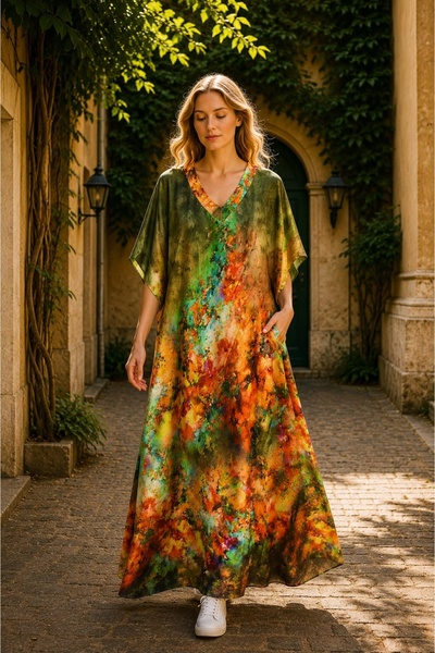 Fashimo Rochie maxi cu maneca tip fluture si buzunare cod ES11847