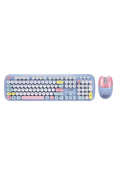 Everest Km-6284 Whısker Renkli Tuşlu Mavi Kablosuz Q Klavye + Mouse Set