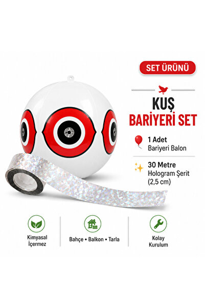 KOVMATİK Kuş Bariyeri Seti | 1 Adet Göz Desenli Kuş Bariyeri Balon + 30 Metre...
